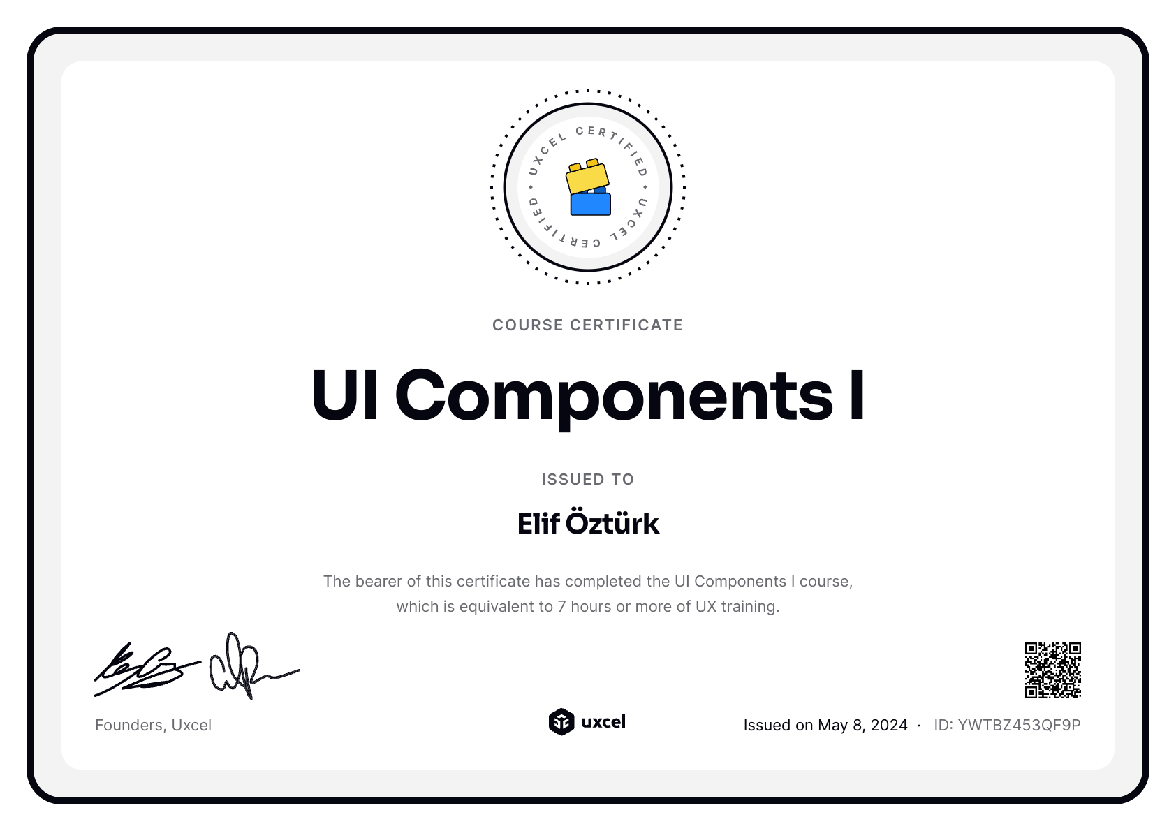 Elif Öztürk's certificate